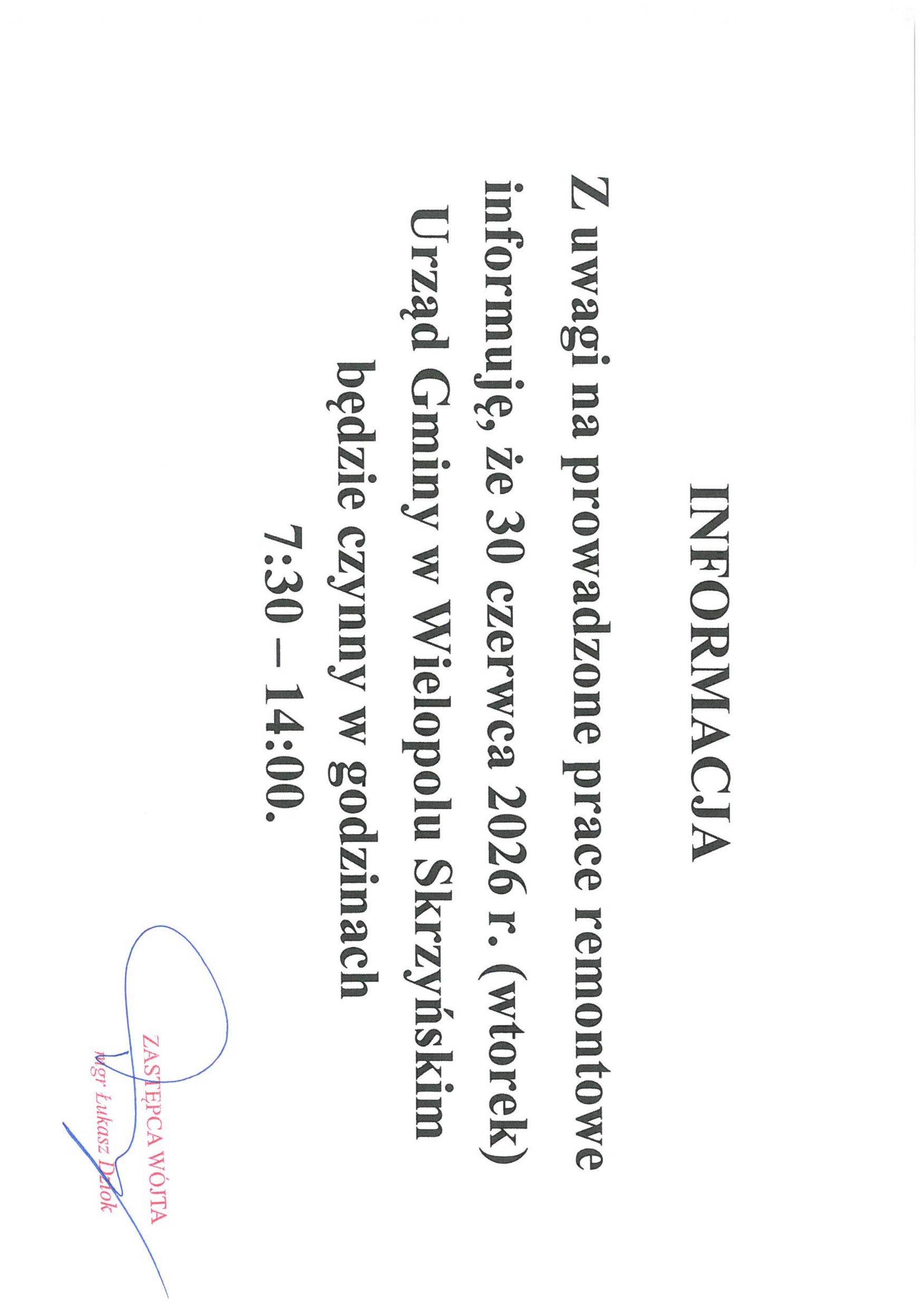 Skrócony czas pracy Urzędu Gminy