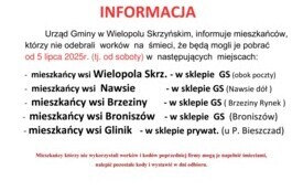 Galeria aktualności Informacja dla mieszkańc&oacute;w kt&oacute;rzy nie pobrali work&oacute;w na śmieci 1