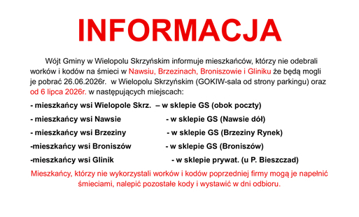 Zdjęcie do Informacja dla mieszkańc&oacute;w kt&oacute;rzy nie odebrali work&oacute;w